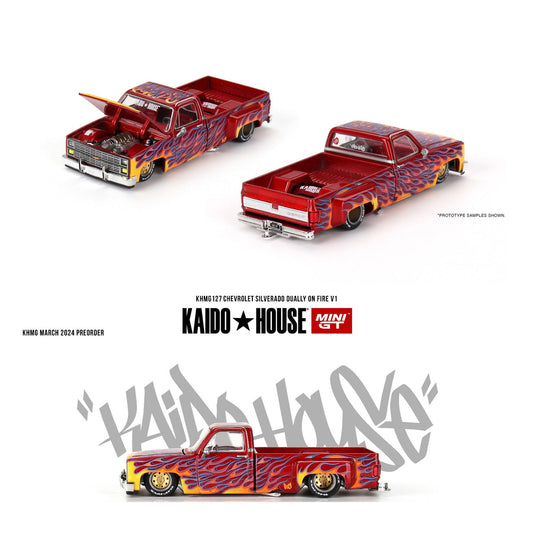 Mini GT Kaido House //127 Chevrolet Silverado Dually on Fire V1 HE