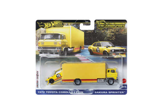 HotWheels Premium Car Culture Team Transport 1972 Toyota Corolla Levin & Sakura Sprinter HE
