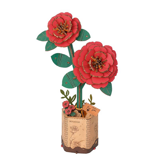 ROETW031 Rowood DIY Red Camellia 3D Wooden Puzzle