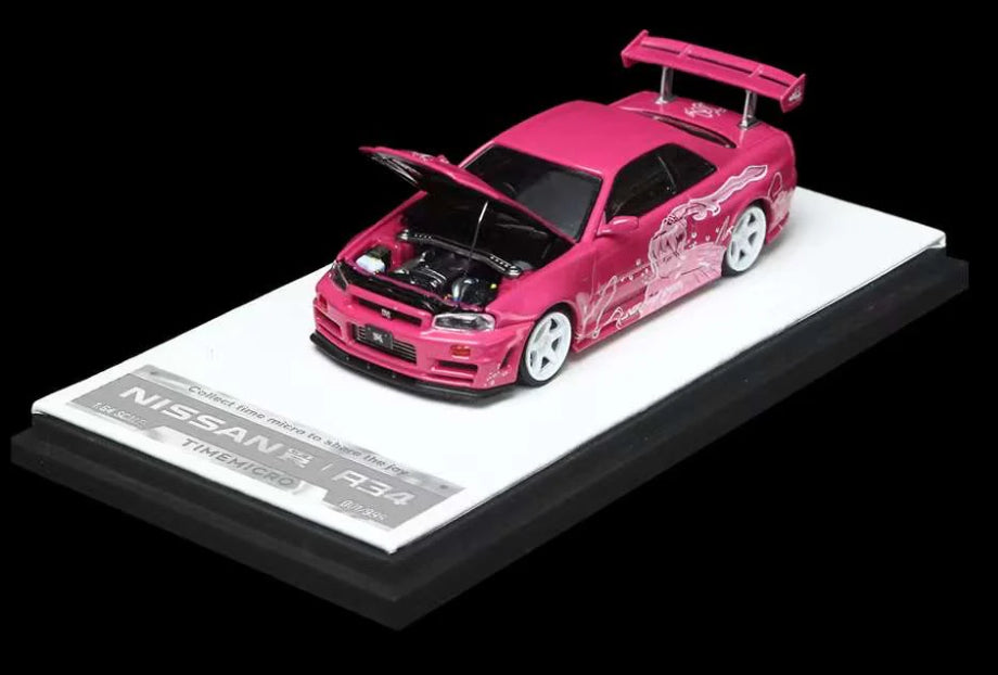 TimeMicro Nissan GTR34 Pink Cartoon Latte w/ Figure
