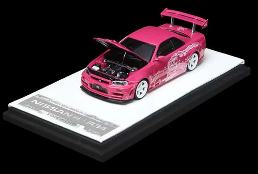 TimeMicro Nissan GTR34 Pink Cartoon Latte w/ Figure