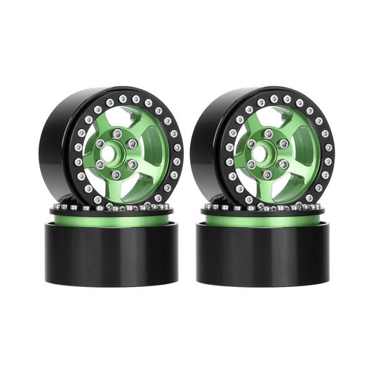 HDTCW03002B Hobby Details 1.9" Aluminum Wheels - 5 Stars (4)(Black Green)