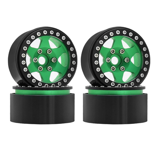 HDTCW04001C Hobby Details 1.9"Aluminum Wheels-6 Star (4) Green/Black Ring