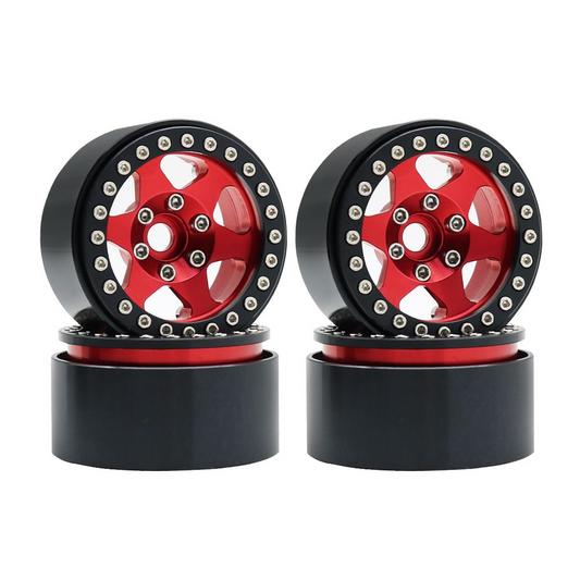 HDTCW04001A Hobby Details 1.9"Aluminum Wheels-6 Star (4) Red With Black Ring