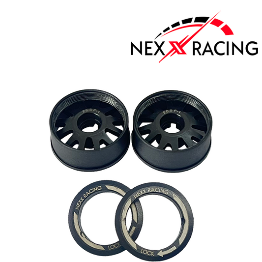 NXUSA-EVO-R+2 NEXX Racing Mini-Z "JUD" EVO Rear Threaded Side-Wall RWD Carbon-Fiber Rims (2mm Offset) (Black) (2)