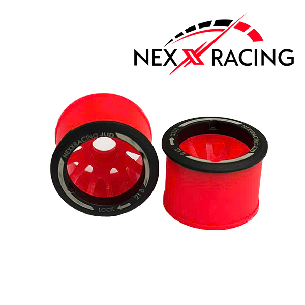 NEXX Racing Mini-Z AWD "JUD" EVO Rear Threaded Side-Wall Carbon Fiber Rims (2mm Offset) (Red) (2)