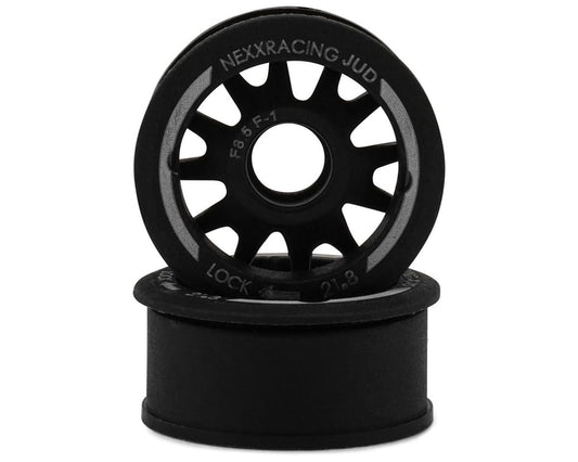 NXUSA-EVO-F+1 NEXX Racing Mini-Z RWD "JUD" EVO Front Threaded Side-Wall Carbon Fiber Rims (1mm Offset) (Black) (2)