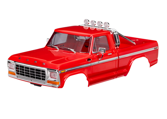 9812-RED Body, Ford F-150 Truck (1979), complete, red (includes grille, side mirrors, door handles, roll, windshield wipers, side trim, & clip less mounting) (requires #9834 front & rear bumpers)