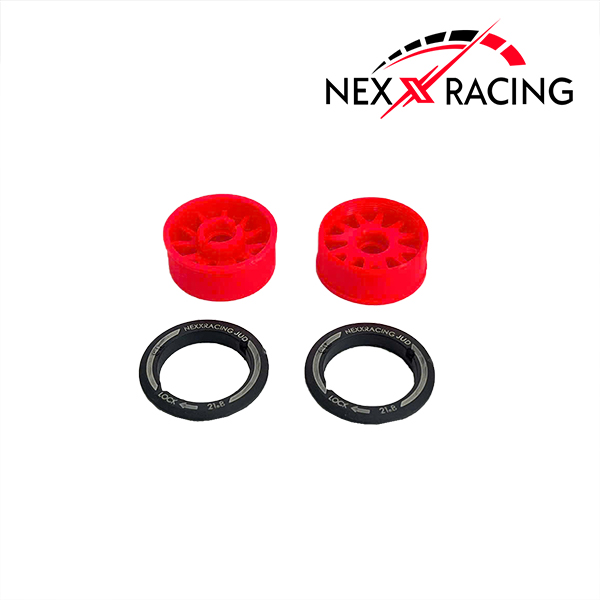 NXUSA-EVO-F-0-R Nexx Racing “JUD” threaded carbon-fiber reinforced EVO Flanged Front Wheels (2) pcs for Mini-Z (RED)