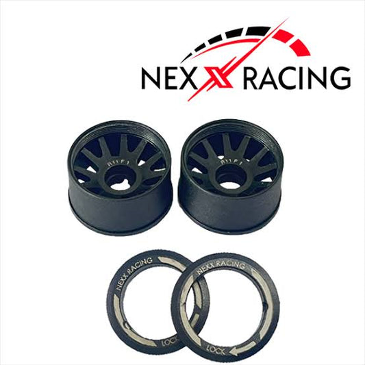 NXUSA-EVO-R+1 NEXX Racing Mini-Z RWD "JUD" EVO Rear Threaded Side-Wall Carbon Fiber Rims (1mm Offset) (Black) (2)