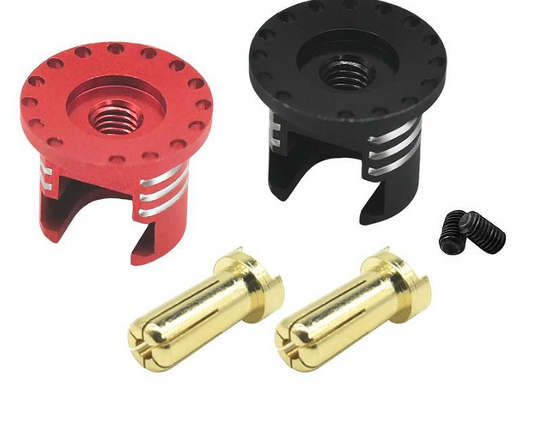 HDTC01707 Hobby Details Heat Sink Bullet Plug Grips with 5mm Bullets (Black/Red) Low Profile 5.0mm