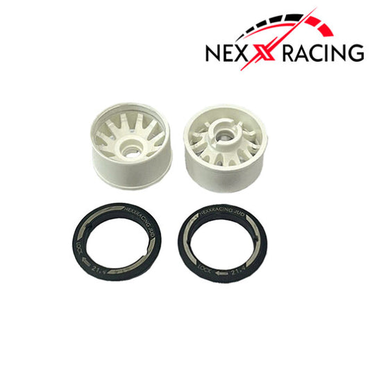 Nexx racing “JUD” threaded carbon-fiber reinforced EVO Flanged Front Wheels (2) pcs for Mini-Z – F8.5 OFFSET +1 (White)