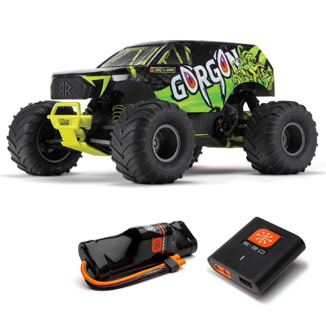 ARA3230ST1 Arrma Gorgon 4X2 MEGA 550 Brushed 1/10 Monster Truck RTR (Yellow) w/SLT2 2.4GHz Radio, Battery & Charger
