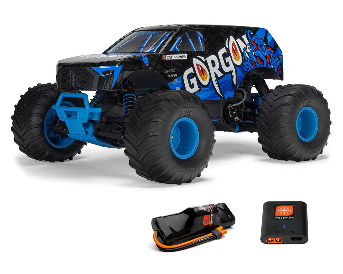 ARA3230ST5 Arrma Gorgon 4X2 MEGA 550 Brushed 1/10 Monster Truck RTR (Blue) w/SLT2 2.4GHz Radio, Battery & Charger