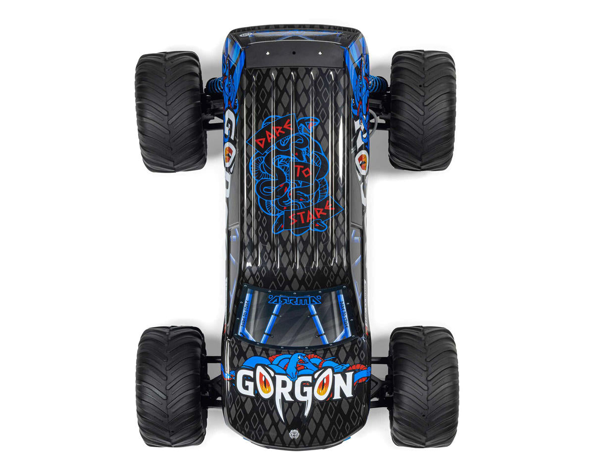 ARA3230ST5 Arrma Gorgon 4X2 MEGA 550 Brushed 1/10 Monster Truck RTR (Blue) w/SLT2 2.4GHz Radio, Battery & Charger