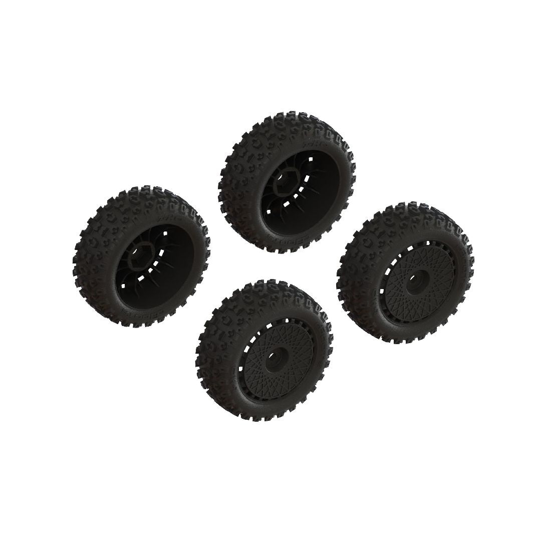 ARA550114 Arrma dBoots '2-HO' Tire, 12mm Hex On Black Wheels (4)