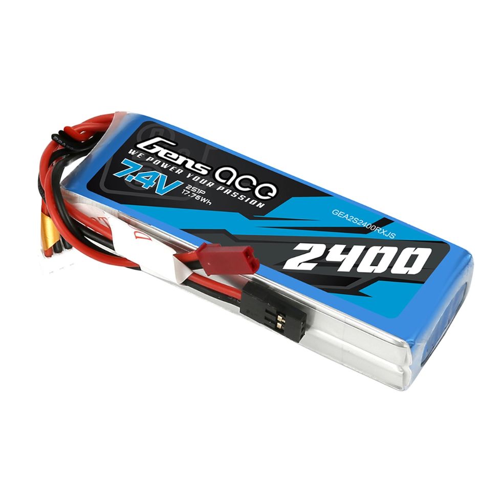 GEA2S2400RXJS Gens Ace 2400mAh 2S1P 7.4V Receiver LiPo JST Plug Soft Case