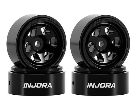 W7001BK-18 Injora Axial SCX30 D18 0.7" 6-Spoke Aluminum Micro Rock Crawler Beadlock Wheels (Black) (4) (4g ea)