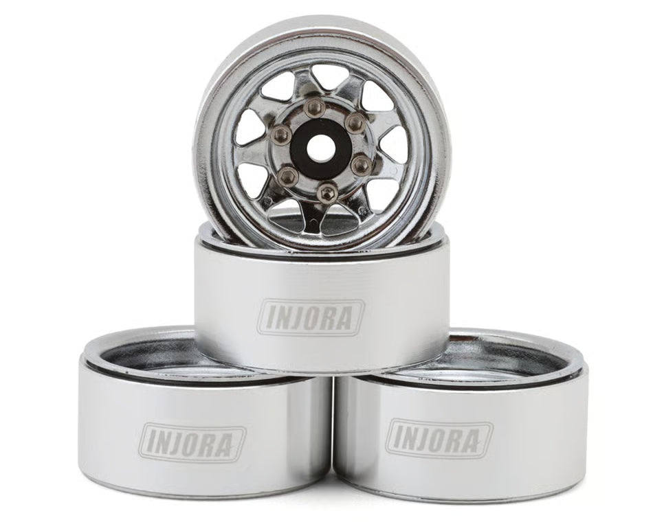 INJYQW-1004SR Injora 1.0" Deep Dish Stamped Steel Micro Rock Crawler Beadlock Wheels (15g ea) (Silver) (4)