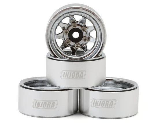 INJYQW-1004SR Injora 1.0" Deep Dish Stamped Steel Micro Rock Crawler Beadlock Wheels (15g ea) (Silver) (4)