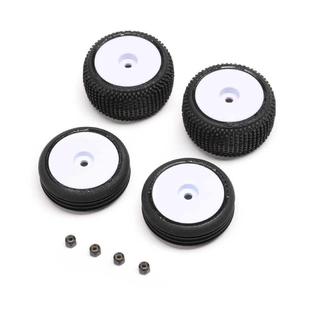 LOS-1763 Losi Tires, Wheels, White, Mounted: Micro-B