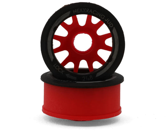 NXUSA-EVO-F+2-R NEXX Racing Mini-Z RWD "JUD" EVO Front Threaded Side-Wall Carbon Fiber Rims (2mm Offset) (Red) (2)