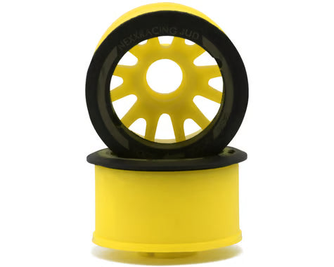 NXUSA-EVO-R+2-Y NEXX Racing Mini-Z RWD "JUD" EVO Rear Threaded Side-Wall Carbon Fiber Rims (2mm Offset) (Yellow) (2)