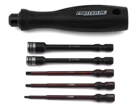 PTK-8462 ProTek RC "TruTorque" 5-Piece 1/4" Drive Hex & Nut Driver Set (1.5, 2.0, 2.5mm Hex & 5.5, 7mm Nut Driver)