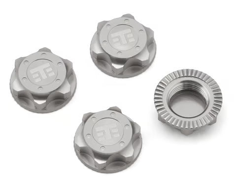 TKR5116BX Tekno RC 17mm Aluminum "T Logo" Covered Serrated Wheel Nuts (Clear) (4)