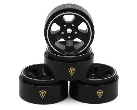 TLHTSCX30-41 Treal Hobby Axial SCX30 Type B 0.7" 5-Spoke Aluminum Micro Rock Crawler Beadlock Wheels (Black) (4)