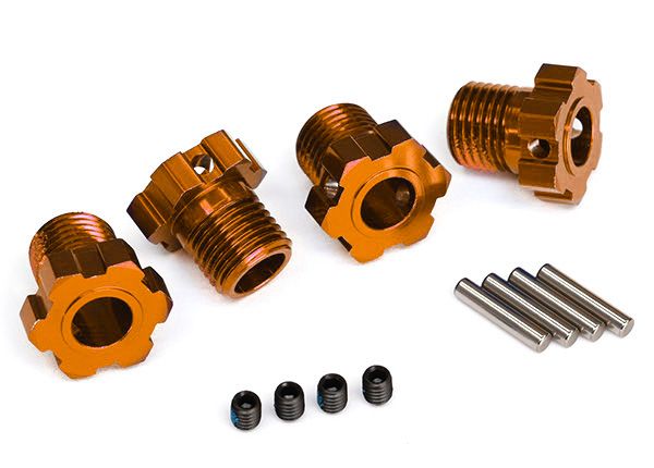 TRA8654A Traxxas Wheel Hubs, Splined, 17mm (Orange-Anodized) (4)