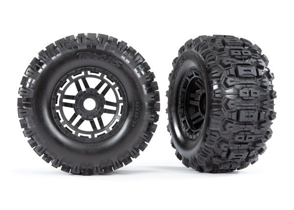 TRA8973 Traxxas Sledgehammer Tires & Wheels, Glued (Black Wheels)