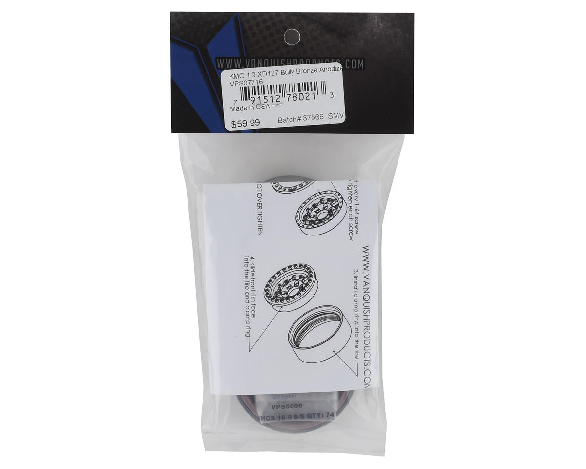 VPS07716 Vanquish Products 1.9" KMC XD127 Bully CNC Aluminum Crawler Beadlock Wheels (Bronze) (2)