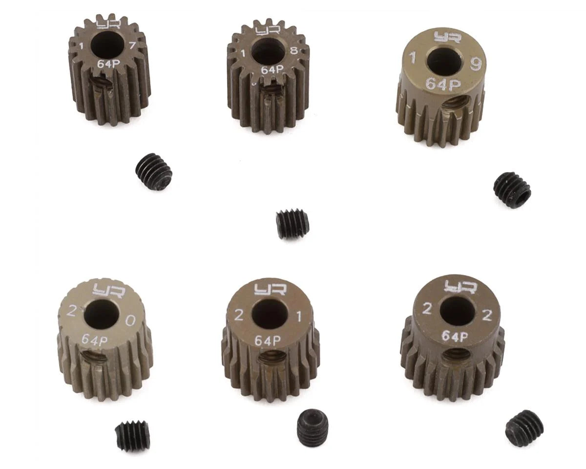 MG-64017-022 Yeah Racing Hard Coated 64P Aluminum Pinion Gear Set (17, 18, 19, 20, 21, 22T) (3.17mm Bore)